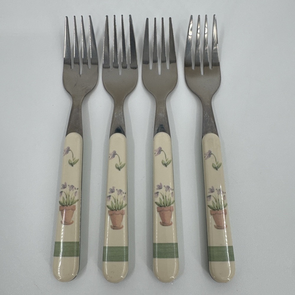 4 Pfaltzgraff‎ Flower Garden Salad Forks Plastic/Stainless